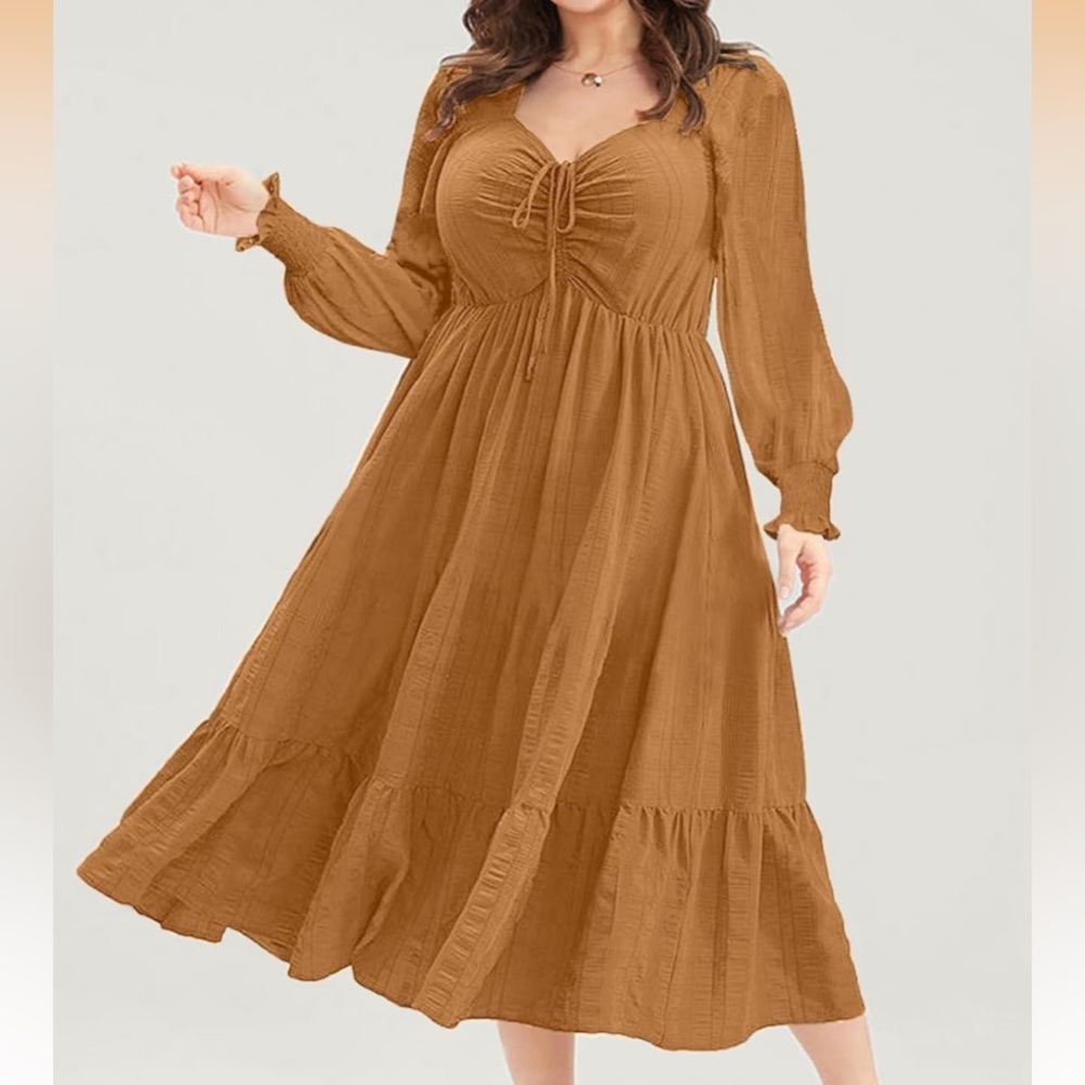 Long Sleeve Sweetheart Neck Ruffle Long Maxi Dress Size 1X